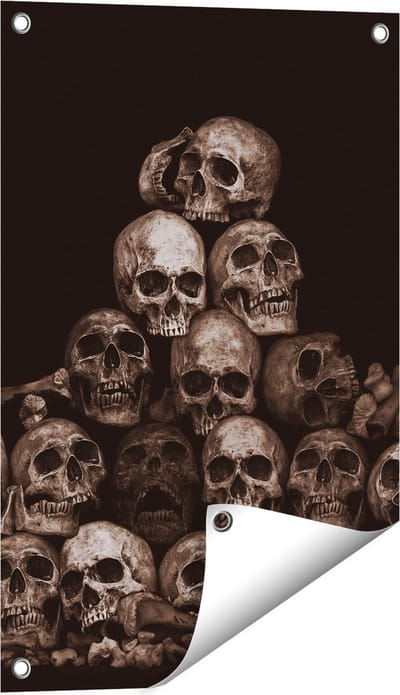 Gards Tuinposter Schedels - Doodshoofden - Doodskoppen - 40x60 cm - Tuindoek - Tuindecoratie - Wanddecoratie buiten - Tuinschilderij