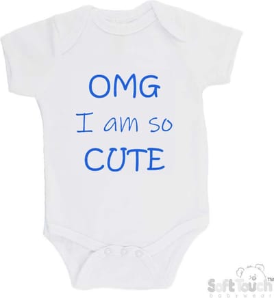 100% katoenen Romper "OMG I am so CUTE" Jongens Katoen Wit/blauw Maat 62/68