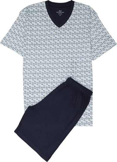 Gotzburg heren shortama V-hals - licht- met donkerblauw en geel dessin