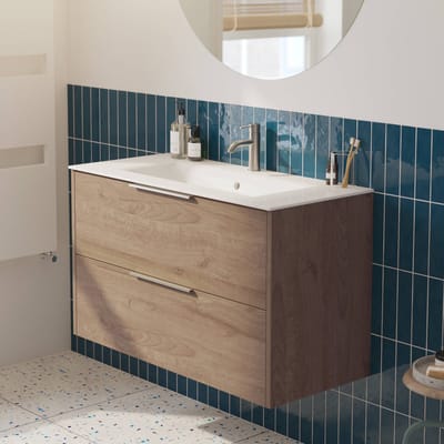 Saqu Lima Badkamermeubel Set - 101x46 cm - Voorgemonteerd - Bruin - Wastafelmeubel - Badmeubel