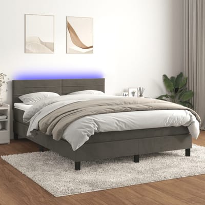 vidaXL - Boxspring - met - matras - en - LED - fluweel - donkergrijs - 140x190 - cm