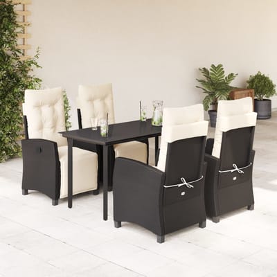 vidaXL - 5-delige - Tuinset - met - kussens - poly - rattan - zwart