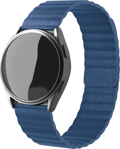 Strap-it Magnetisch leren loop bandje - geschikt voor Samsung Galaxy Watch 7 (40 & 44mm) / Galaxy Watch 6 (Classic) / Galaxy Watch 5 / 5 Pro / Watch 4 / 4 Classic / Watch FE - bandje leer met magneet voor Galaxy Watch 4-5-6 alle varianten - blauw