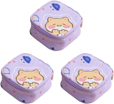 STARRY G 3PCS maandverband, draagbare periode maandverband zakje, maandverband opbergtas, cartoon tampon houder case voor tiener meisjes vrouwen, handtas kleine zakjes voor sundries, lippenstift - paars