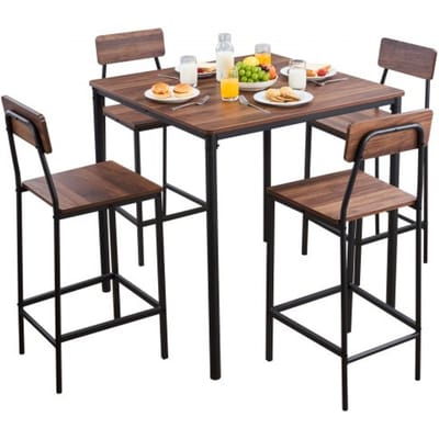 VEVOR Bartafelset (5-delig) met 4 barkrukken en afgeronde randen, vierkante pubtafel, staande tafel (90 x 90 x 91 cm), bistrotafel, eettafel, geschikt voor kantoor, minibar, woonkamer, eetkamer