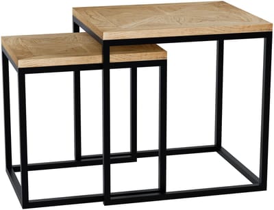 CLP Talero Bijzettafel Set van 2 - Nesttafels - Mindihout - Ruimtebesparend - Metalen frame - Moderne salontafels - natura