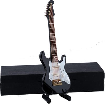Houten Mini Gitaar - Miniatuur Model - Woondecoratie - Handgemaakt Gedetailleerd - Schaal 1:12 - Zwart