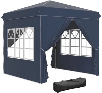 Luxe Tuinpaviljoen - Paviljoen - met Zijwanden & Ramen - 2,5 x 2,5 m - UV-bescherming - Opvouwbaar - in Hoogte Verstelbaar - Prieel - Partytent - Pergola - Gazebo - Feesttent - Tuintent - Weerbestendig - voor Tuin, Camping & Feest - Donkerblauw