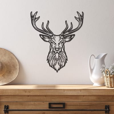 Wanddecoratie Hert - Muurdecoratie Hert - Muurdecoratie Hout - Wanddecoratie Hout - Muurdecoratie Woonkamer - Wanddecoratie Woonkamer - Wanddecoratie Industrieel - Wanddecoratie Dieren - Home Decor - Wall Line Art - 33 x 29 cm