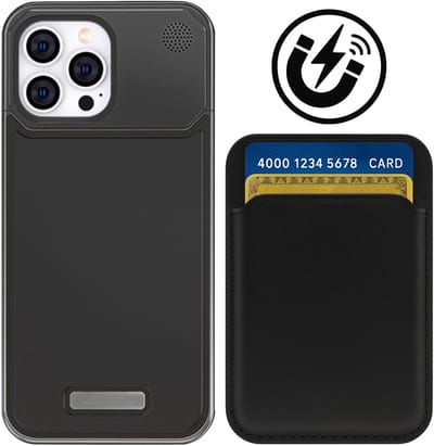 Metalen Aromatiserend Frame Hoesje + Pasjeshouder geschikt voor iPhone 16 Pro MagSafe – Luxe Lederen Case in je handpalm & Portemonnee Kaarthouder – Zwart