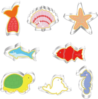 Dailygoods- Uitsteekvormpjes 8 Stuks - Koekjessnijders - Oceaan Thema - Roestvrij Staal - Herbruikbaar - Niet Klevend - Koekjesvormpjes