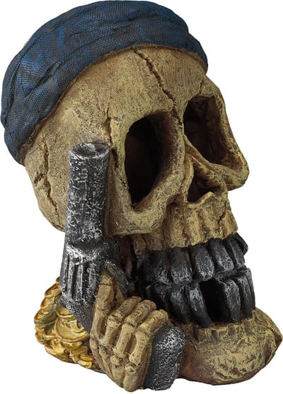 Aqua Della - Decoratie - Kunststof Ornamenten - PIRATEN SCHEDEL HANDPISTOOL 15,5x12x19,3CM