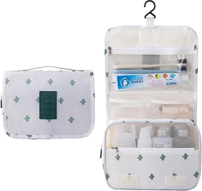 Fako Fashion - Reis Toilettas Met Ophang Haak - Make-up Travel Bag - Organizer Voor Toiletartikelen - Reisartikelen - Travel Bag - Ophangbare Toilettas - Cactus Wit