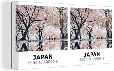 Canvas Schilderij Sakura - Japan - Lente - Roze - 40x20 cm - Wanddecoratie