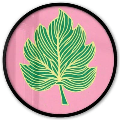 Poster in lijst Rond - Fotolijst 40x40 cm - Posters - Blad - Groen - Illustratie - Minimalistisch - Ronde posterlijst zwart - Decoratie - Wanddecoratie woonkamer - Muurdecoratie slaapkamer