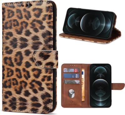 Geschikt Voor iPhone 12 Pro Max Hoesje - Solidenz Bookcase 12 Pro Max - Telefoonhoesje 12 Pro Max - 12 Pro Max Case Met Pasjeshouder - Leopard - Panter - Cover Hoes - Met Standaard - Draadloos Opladen - Luipaard