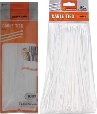Kabelbinders - Tie Wraps - Kabelbeheer - Duurzaam Nylon Materiaal - 3.5 x 200 mm - Wit