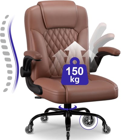 Ergonomische Bureaustoel - Bureaustoel - Bureaustoelen voor Volwassenen - met Verstelbare Hoofdsteun, Armleuningen en Lendensteun - 150 Kg - Bruin