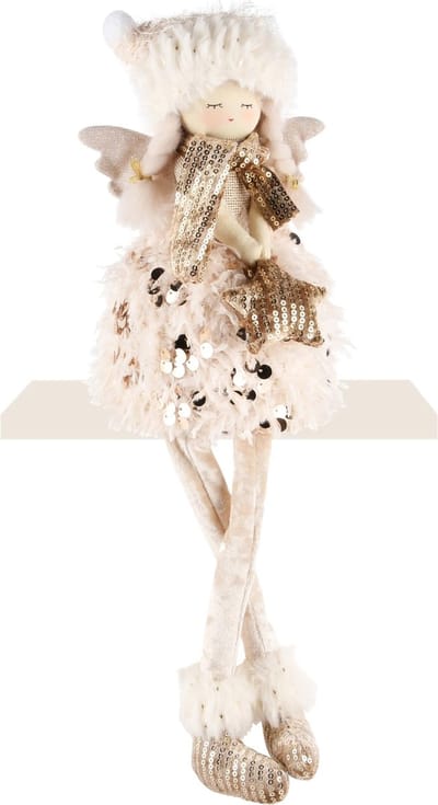 Dekoratief | Engelpopje zittend, beige, stof, 14x14x42cm | A245374