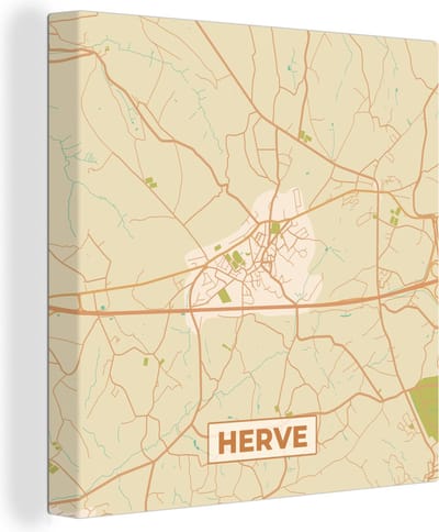 Canvas Schilderij België - Plattegrond - Kaart - Stadskaart - Herve - 20x20 cm - Wanddecoratie