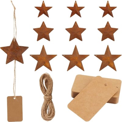 Cosensi - Dailygoods - 30 Stuks Metalen Rustieke Sterren met Papieren Cadeaulabels en Jute Koord