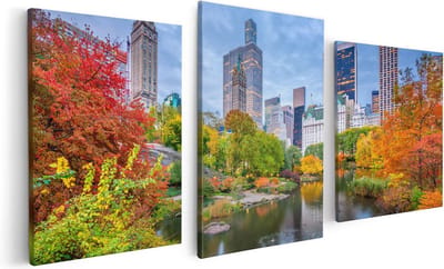 Artaza Canvas Schilderij Drieluik Kleurrijke Central Park Tijdens De Herfst - 120x60 - Foto Op Canvas - Canvas Print