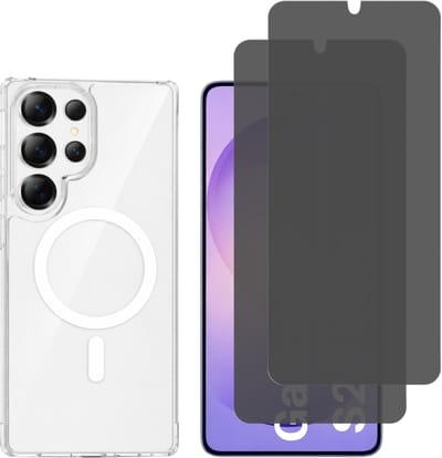 Samsung Galaxy S26 Ultra Hoesje backcover Shockproof siliconen Transparant met geïntegreerde magnetische cirkel en 2 stuks Screenprotector Gehard Glas + 2 stuks Beschermglas Privacy Glas Screenprotector + 2 stuks Camera Protector