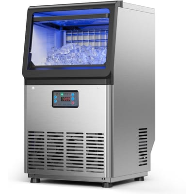 Machine à glaçons professionnelle, 41 kg/24h avec capacité de stockage de 6 kg, sur comptoir/autoportante/sous plan, Machine à glaçons en acier inoxydable avec écran LED