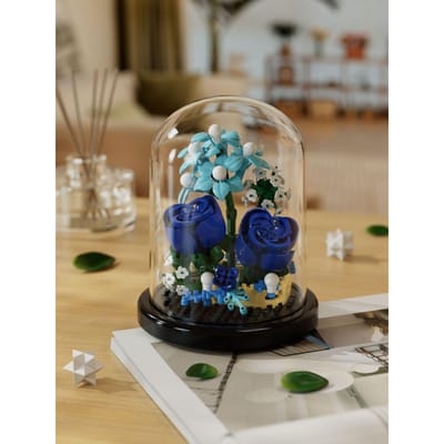 Bloemenboeket Bonsai Bouwblokken Kunstmatige Plastic Plant Stofkap Micromodel Huisdecoratie Speelgoed voor Kinderen Verjaardagscadeau blue