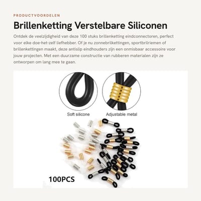 Dailygoods- Brillenketting Antislip - Verstelbare Eindverbindingen - Duurzaam Rubber/Metaal - Connectoren voor Zonnebril/Sportbril - 100 Stuks - Perfect voor Doe-het-zelf - Brilhouder