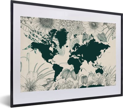 Poster in lijst - Fotolijst 60x40 cm - Posters - Wereldkaart - Bloemen - Planten - Posterlijst zwart - Decoratie - Wanddecoratie woonkamer - Muurdecoratie slaapkamer