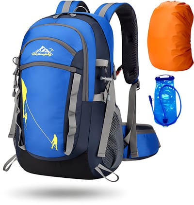 CarryQuest® - 35L Multifunctionele Hiking Rugzak - Nylon Backpack met Waterzak, Regenhoes, Drinksysteem, Rugventilatie & Comfortabele Schouderbanden - 51x32 cm - Blauw
