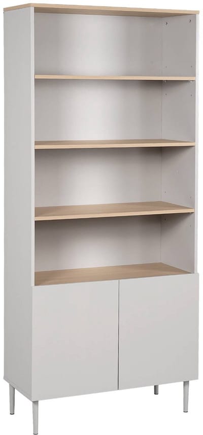sweeek - Boekenkast 4 open niveaus en 2 gesloten met 2 deuren metaal en houtdecor - ashton