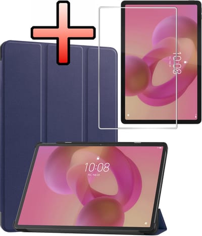 Hoes - Geschikt voor Lenovo Idea Tab Pro - Met Screenprotector - Trifold Bookcase - Hard Cover - Hardcover Book Case - Tablet Hoesje - Donkerblauw