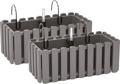 2x stuks fence-look plantenbak/bloembak - kunststof - 38 x 18 x 16 cm - grijs - hangend - voor binnen en buiten
