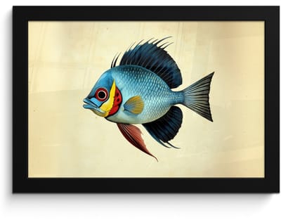 Poster in lijst - Fotolijst 30x20 cm - Posters - Blauw - Kieuwen - Vis - Illustratie - Posterlijst zwart - Decoratie - Wanddecoratie woonkamer - Muurdecoratie slaapkamer