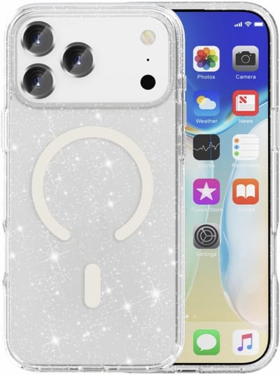 YPCd Glitter Hoesje met MagSafe voor Apple iPhone 17 Pro – Shockproof TPU Backcover – Verhoogde Randen – Transparant