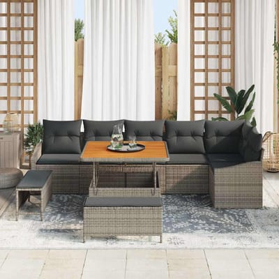 vidaXL - Tuinbank - Set - 9 - st - 7-Aantal - zitplaatsen - Grijs - Poly - rattan