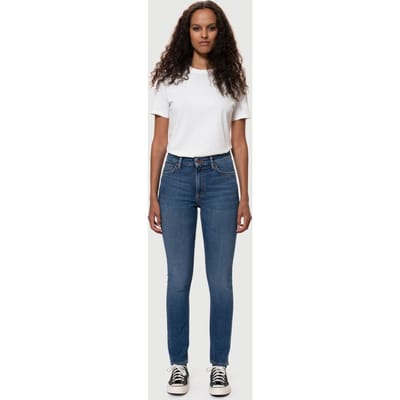 Nudie Jeans Mellow Mae Mid Blue Maat: W25L30 | Straight Broeken Outlet | Dames | Blauw