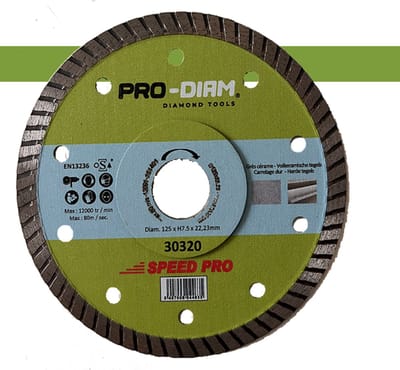 Pro-Diam Turbo Speed Diamantschijf Ø 125 mm – Snelle Slijpschijf voor Tegel, Beton & Steen – Droog Gebruik – Haakse Slijper