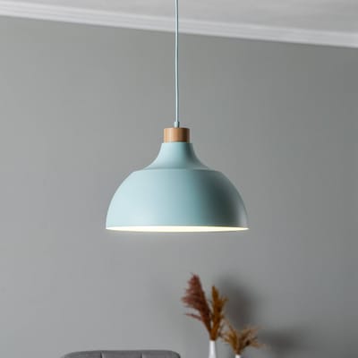 Envostar hanglamp Kaitt, mintgroen, Ø 34 cm, houten detail