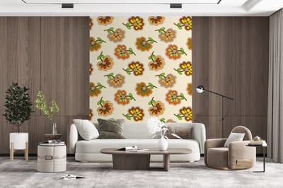 Behang - Fotobehang Design - Bloemen - Retro - Vintage - Breedte 165 cm x hoogte 220 cm