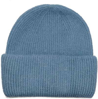 Jeansblauwe damesmuts van wolblend - wollen wintermuts blauw met omgevouwen rand - one size - grijsblauw - STUDIO Ivana
