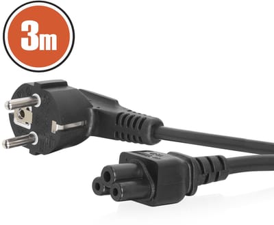 3 meter zwarte AC voedingskabel voor o.a. notebook - IEC C5 aansluiting met 90° CEE 7/7 stekker - geschikt voor laptop stroomvoorziening [20162]
