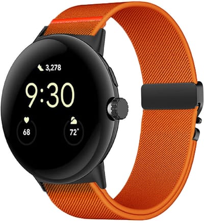 Stravo Elastisch Nylon Horlogebandje – Ademend & Comfortabel – Bandje met Dubbele Knoopsluiting – Geschikt voor Google Pixel Watch 4 / Pixel Watch 3 / Pixel Watch 2 / Pixel Watch 1 – 41mm – Oranje