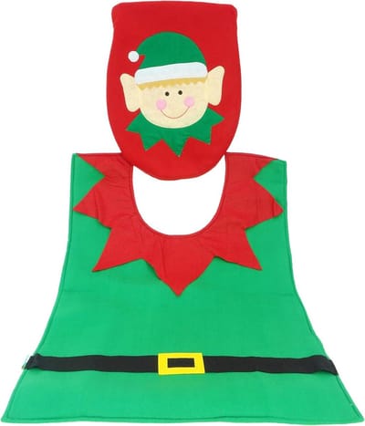 Elf Toilet Seat & Floor Mat - Novelty Christmas Decoration - Bathroom Decor