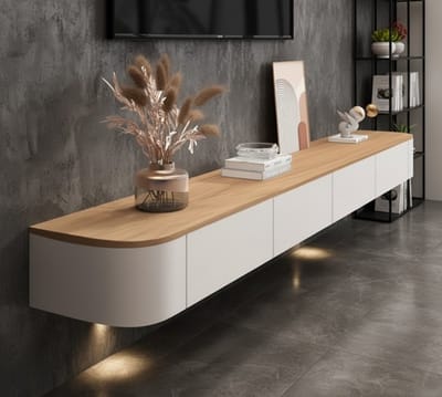 Zwevend TV Meubel - Wandkast Televisie - Woonkamer Opbergen - Massief Hout - 160cm Breed - Naturel