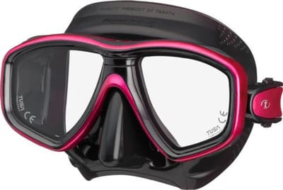 TUSA Freedom Ceos – Duikmasker met twee lenzen, comfortabele pasvorm dicht op het gezicht, Freedom Technology voor comfort en prestaties, hypoallergeen silicone – Zwart/Roze – M-212QB RP