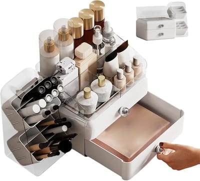 Cosmetische organizer - Make-up opslag - Badkamer organiseren - Met lades - 24.8W x 18.8D cm - Wit