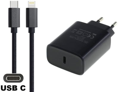 OneOne 20W snellader + 2,0m OneOne USB C naar Lightning kabel. PD lader. Universele oplader adapter past op Apple iPhone 13 Mini, iPhone 13 Pro, iPhone 13 Pro Max, iPhone 14, iPhone 14 Plus, iPhone 14 Pro, iPhone 14 Pro Max